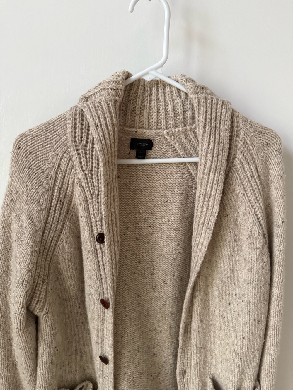 J Crew Wool Blend Knit Shawl Collar Fisherman Cardigan Sweater - Picture 6 of 11
